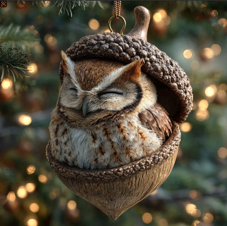 Owl Chestnut Christmas Ornament Christmas Tree Pendant 2D Flat Print Acrylic Pendant HFN