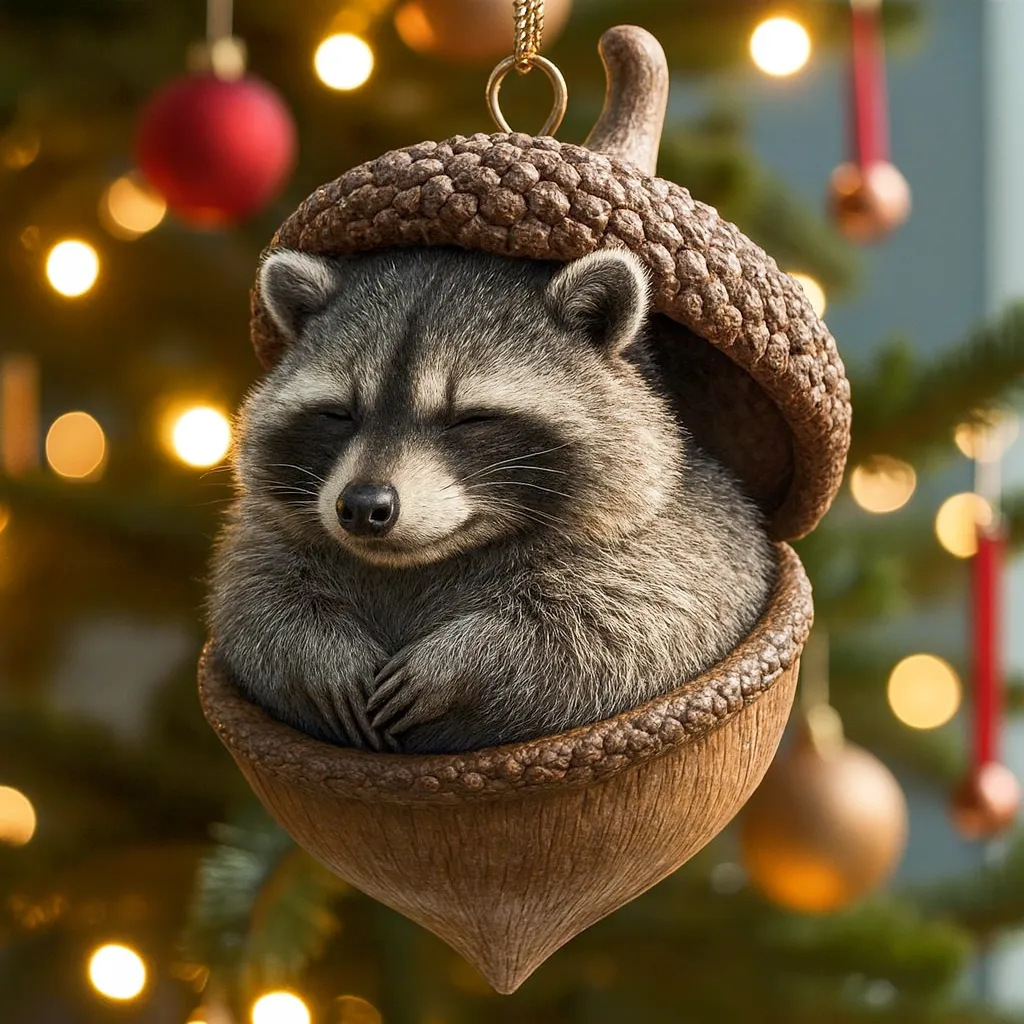 Raccoon Pendant Chestnut Christmas Ornament Christmas Tree Pendant 2D Flat Print Acrylic Pendant HFN