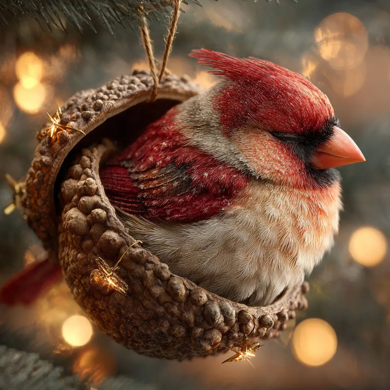 Red Bird Pendant Chestnut Christmas Ornament Christmas Tree Pendant 2D Flat Print Acrylic Pendant HFN