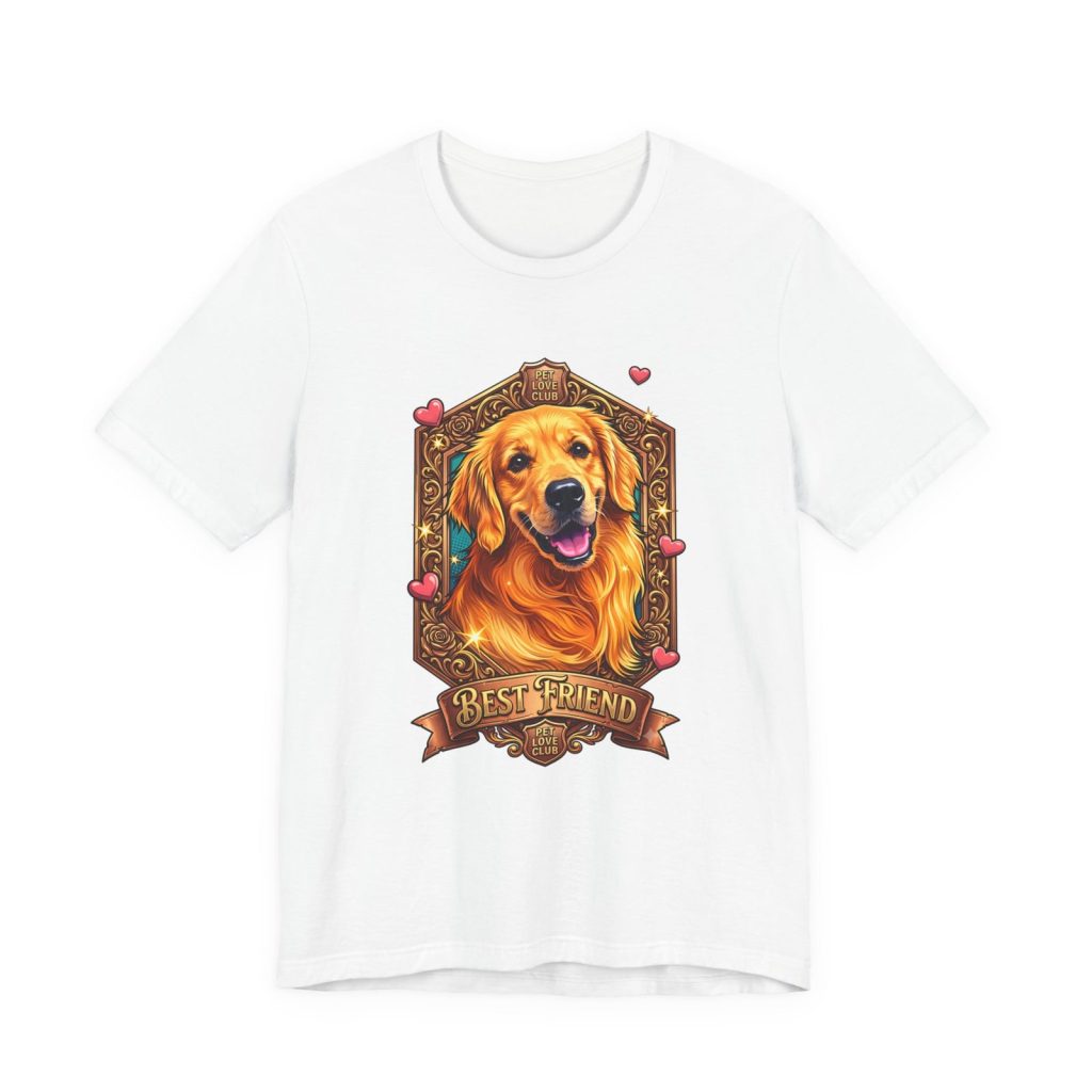 Best Friend Golden Retriever Portrait T-Shirt in White, front view, print preview rendered from the print file