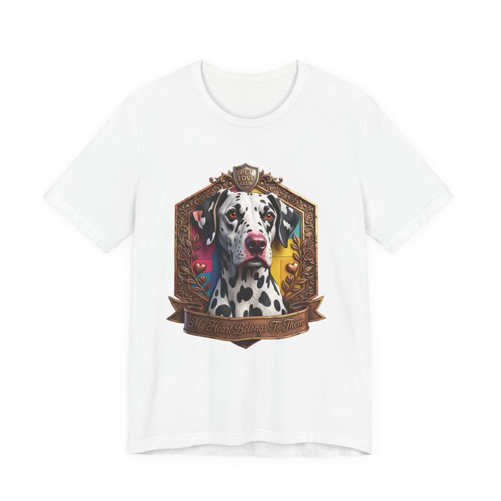 My Heart Belongs to Them Dalmatian Portrait T-Shirt in White, front view, print preview rendered from the print file