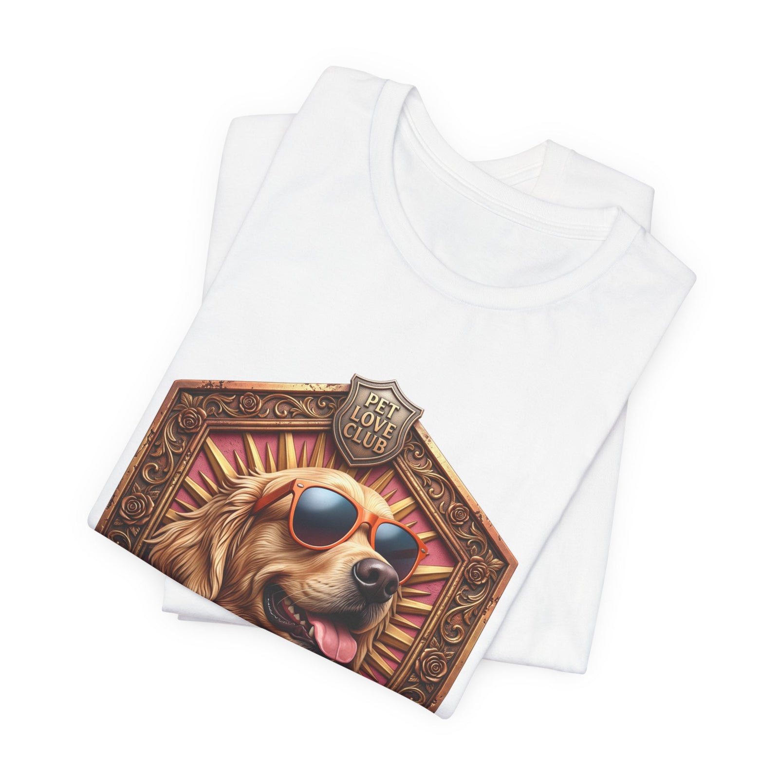 Our Best Friends Golden Retriever in Sunglasses T-Shirt in White, folded