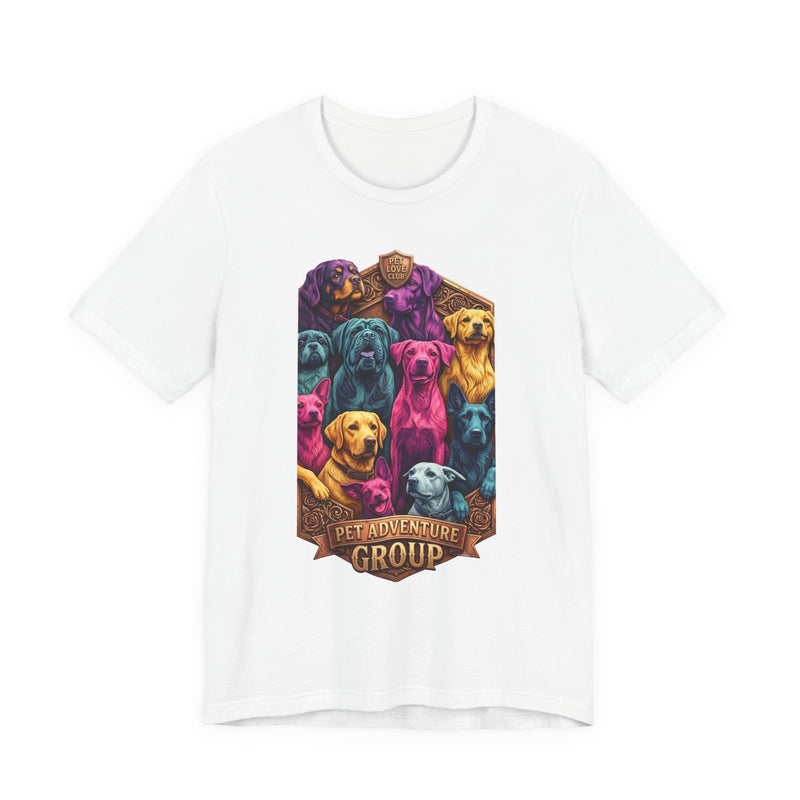 Pet Adventure Group Colorful Dog Pack T-Shirt in White, front view