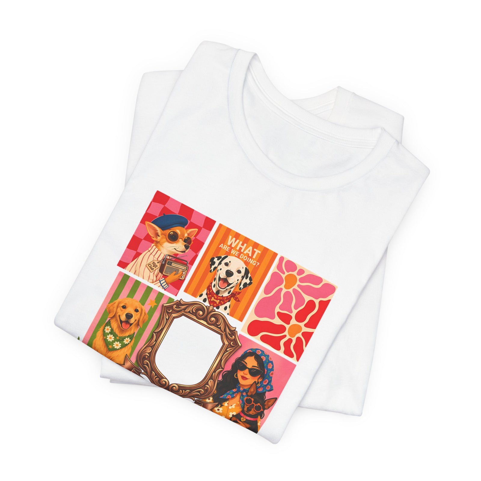 Pet Love Club Retro Dog Collage T-Shirt in White, folded