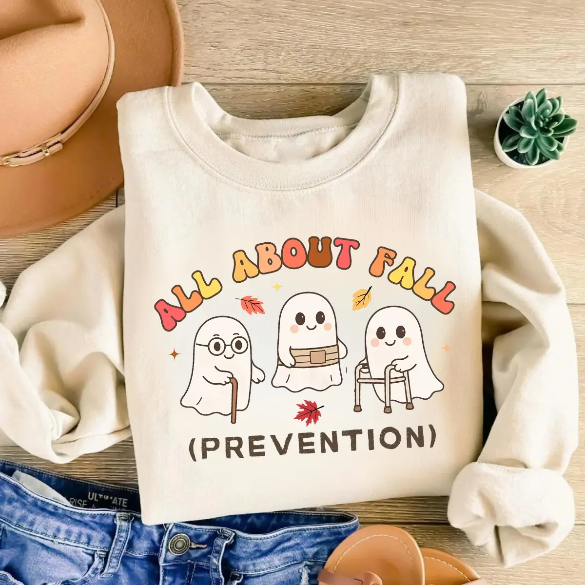 All About Fall Prevention Ghost Sweatshirt or T-Shirt, HG Cute Halloween Nursing Sweater, Funny Ghost Fall Safety Shirt, Autumn Occupational Therapy Gift