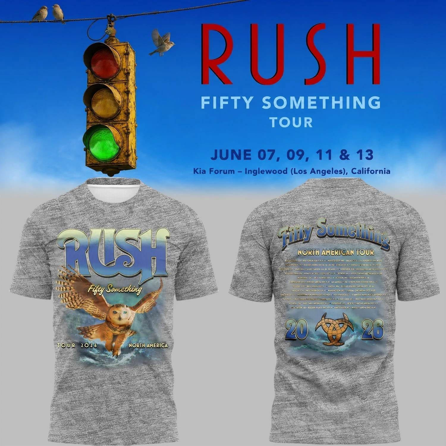 RUSH Fifty Something Tour Merch 2026 North America Tour T-Shirt Present For Concert Fans - T-Shirt HG