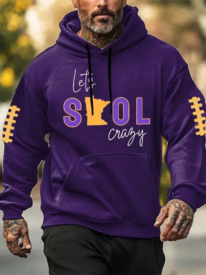Minnesota Vikings Let_s Skol Crazy Hoodie Purple And Gold Game Day Outfit Gift For Him 3D Tshirt Pocketless Hoodie , Sweatshirt Or Zip up Hoodie HG