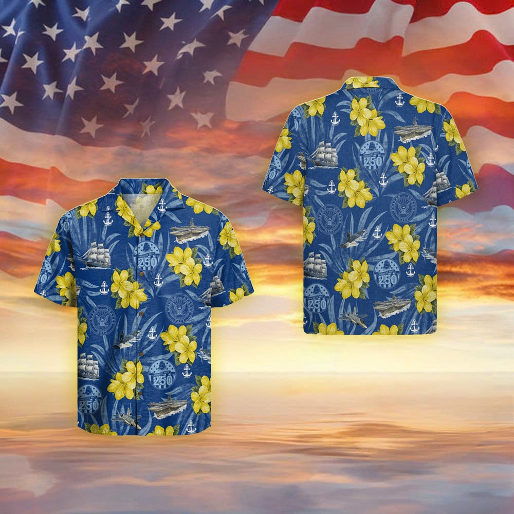 America's Navy 250Th Anniversary Hawaiian Shirt NNA Floral US Navy Shirt Gifts For Veterans