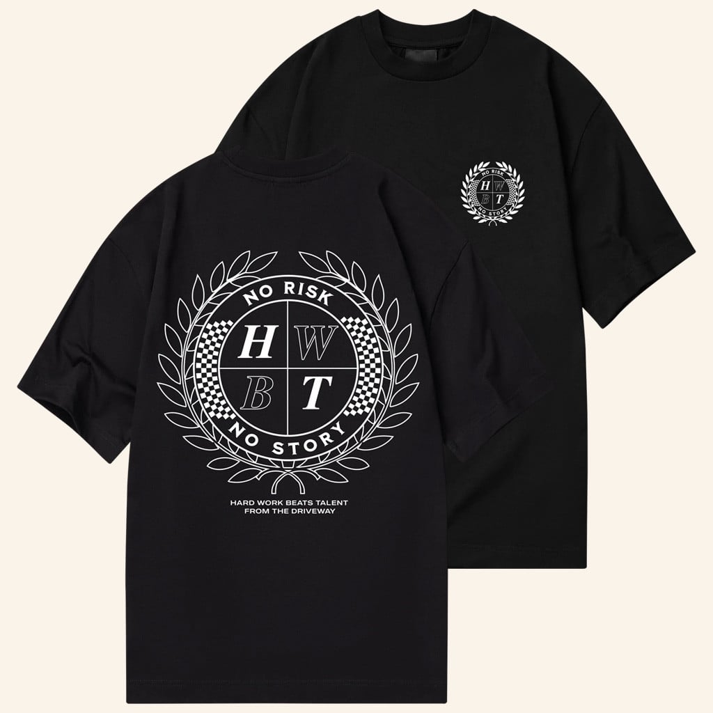 2-sided No Risk Crest Black T-Shirt Birthday Presents For Boyfriend HFN