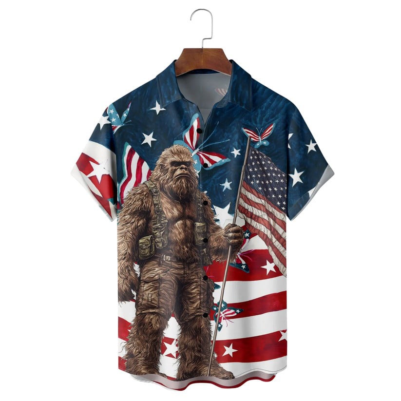Bigfoot American Flag Hawaiian Shirt NNA American Flag Outfit For Men Gifts For 4Th Of July