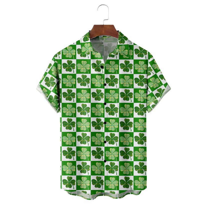 St Patrick's Day Lucky Four Leaf Clover Hawaiian Shirt NNA Outdoor Clothing St Pats Gifts