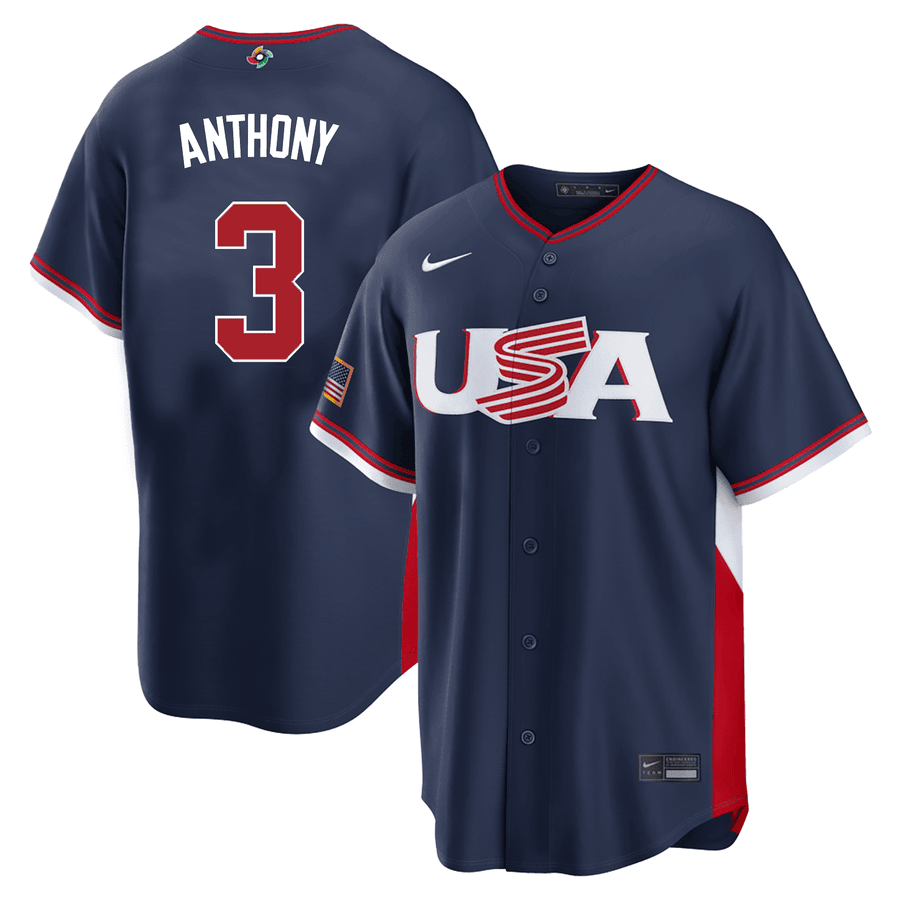 3 Anthony USA 2026 World Baseball Classic HFN Baseball Jersey Team USA WBC 2026 Merch Navy