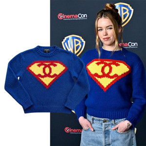 Milly Alcock Chanel Superman Sweater At Cinemacon Superman Merch Gifts For Besties - Sweater HG  Blue HG  5XL