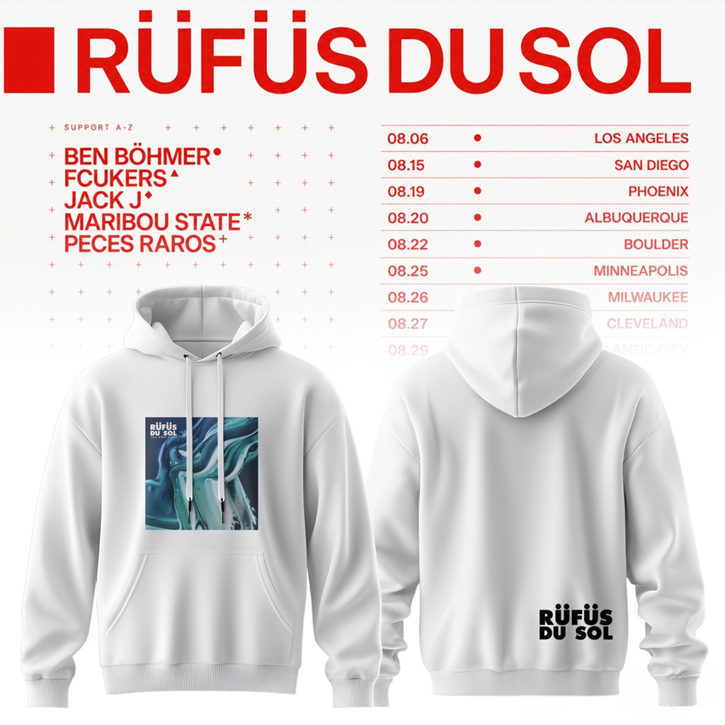Rufus Du Sol 2026 Tour White HG Collection Hoodie Rufus Du Sol Merch Music Lover Gifts For Him