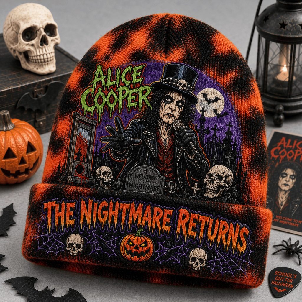 Spooky Alice Cooper Halloween Beanie Hat HG Retro Heavy Metal Skull Cap