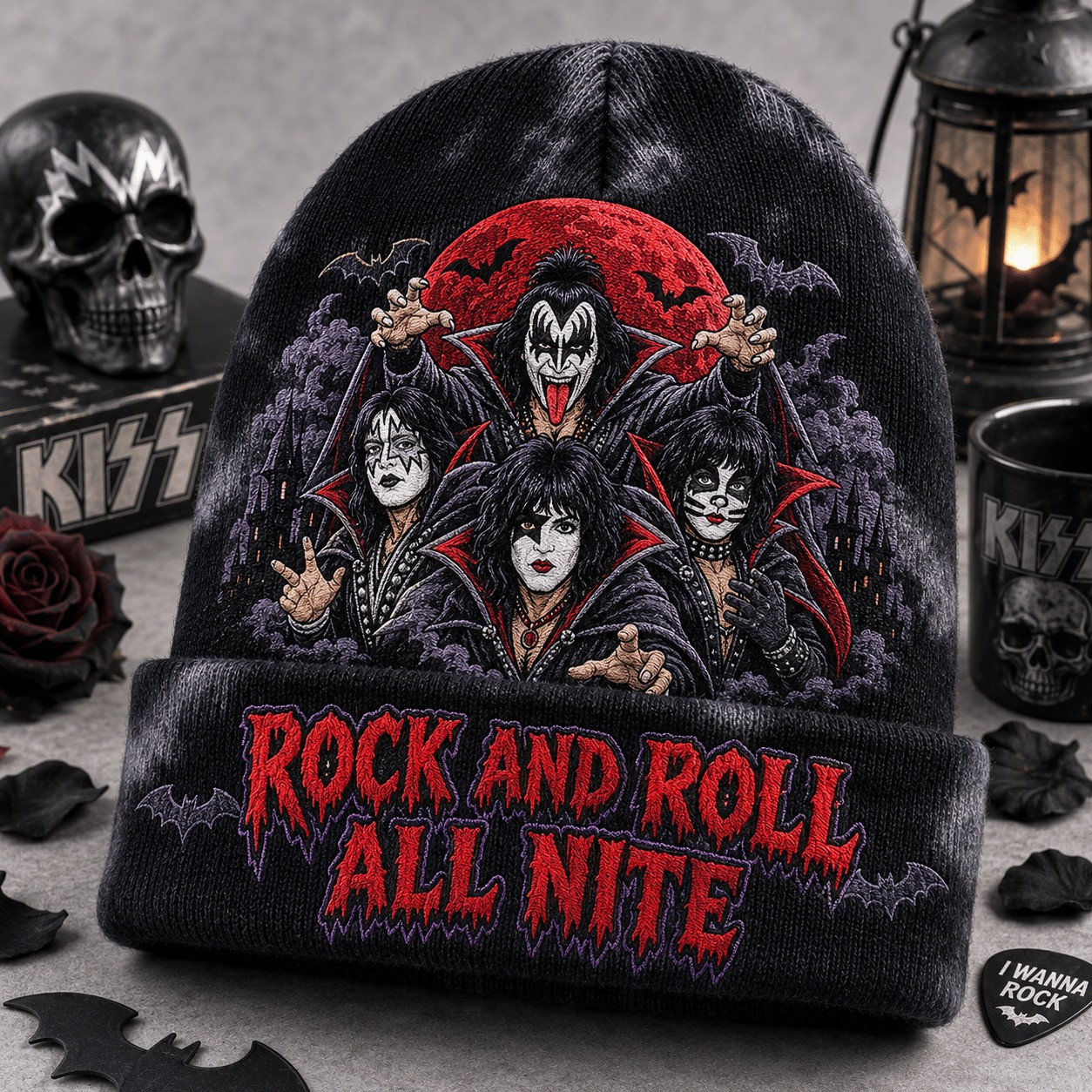 Spooky Kiss Band Rock And Roll All Nite Halloween Beanie Hat HG Spooky Season Skull Cap
