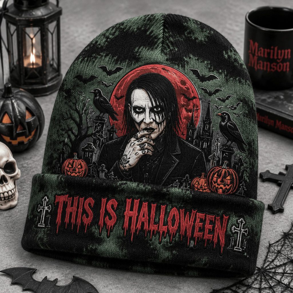 Spooky Marilyn Manson Halloween Tie Dye Beanie Hat HG Marilyn Manson This Is Halloween Cap