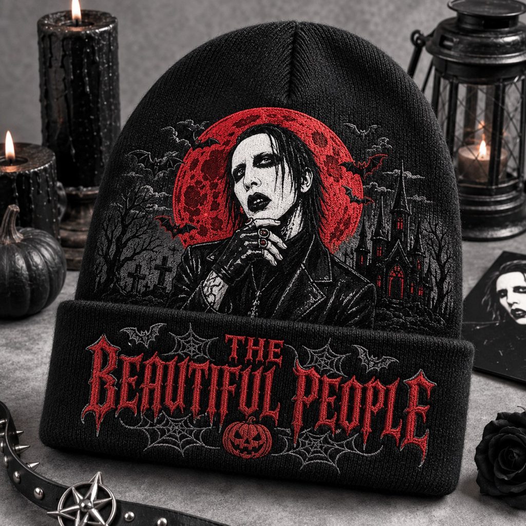 Spooky Marilyn Manson Halloween Tie Dye Beanie Hat HG The Beautiful People Cap