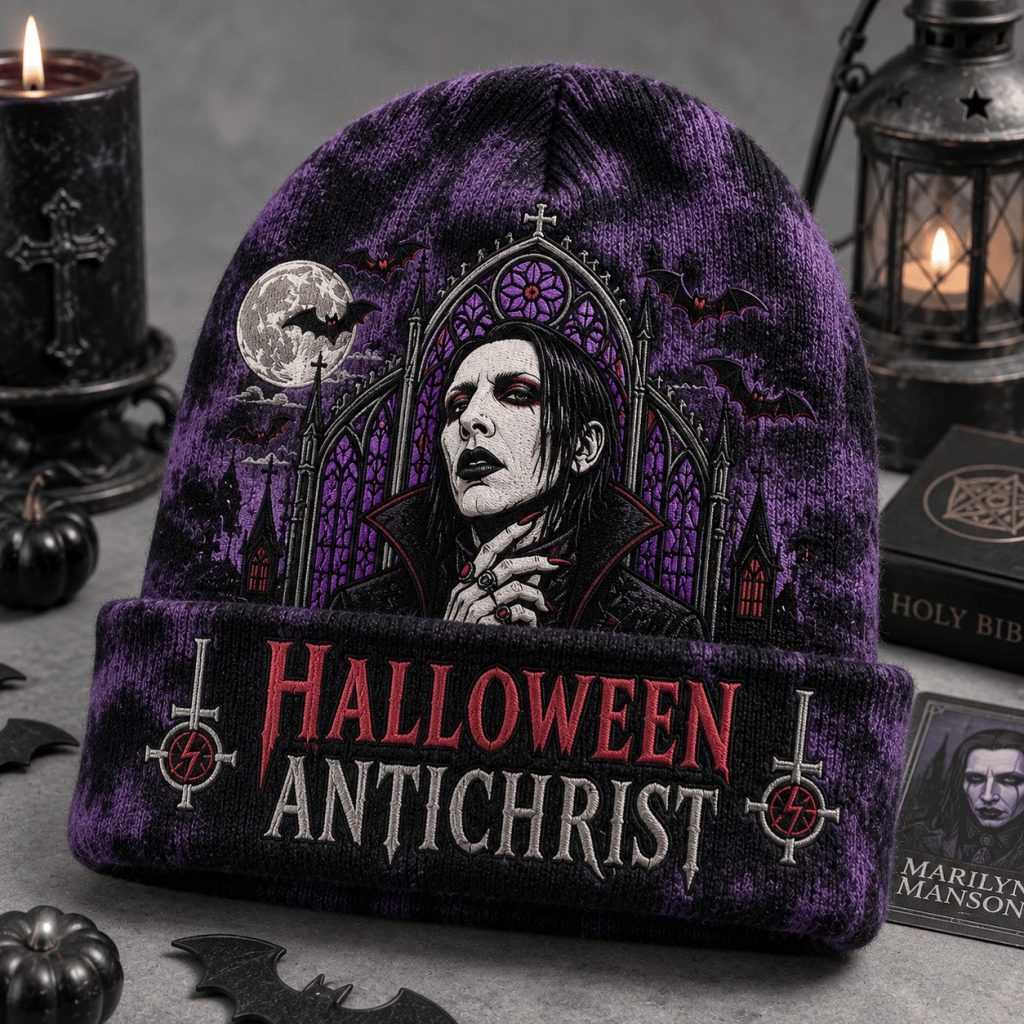 Spooky Marilyn Manson Halloween Tie Dye Beanie Hat HG Halloween Antichrist Cap