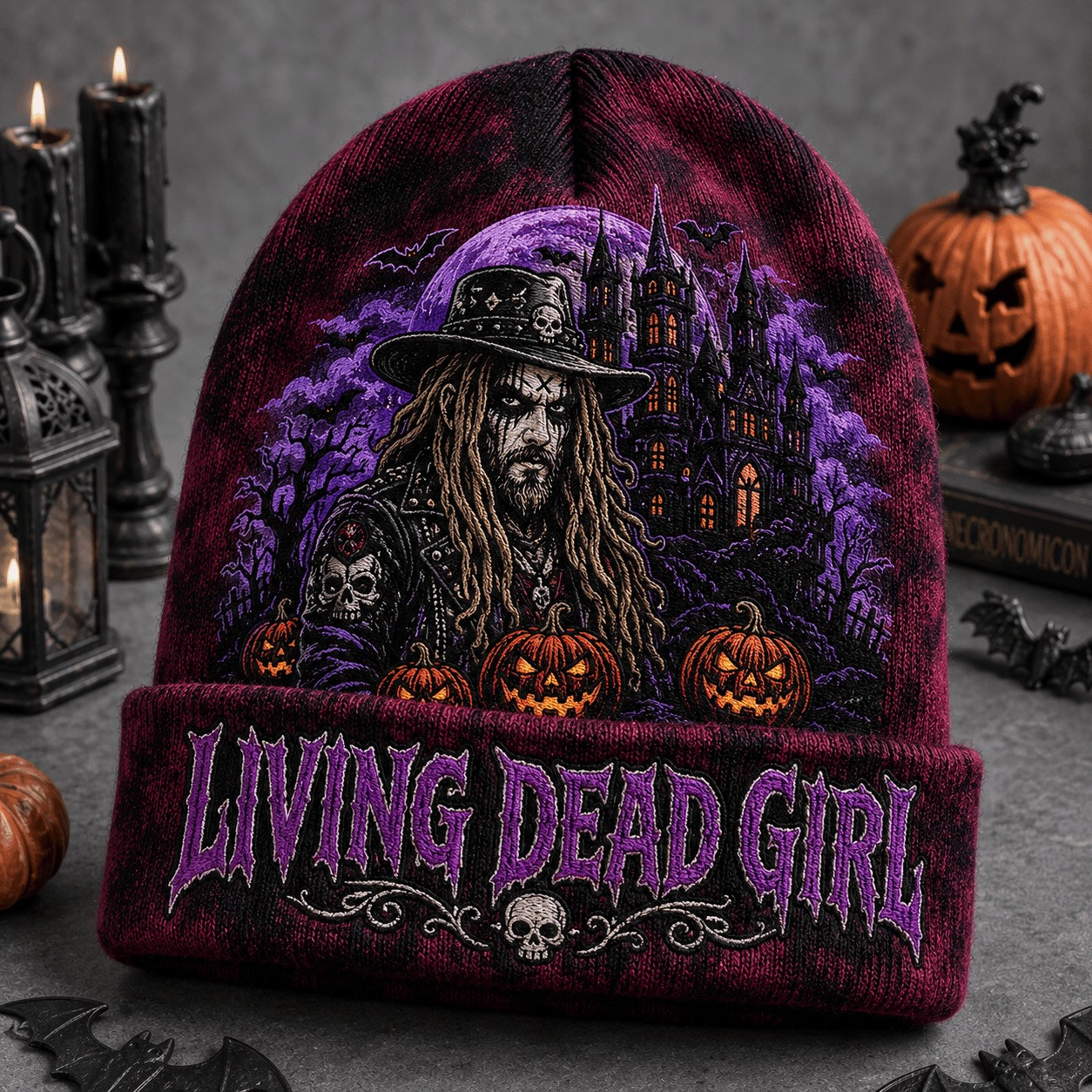Spooky Rob Zombie Halloween Tie Dye Beanie Hat HG Gothic Horror Winter Cap