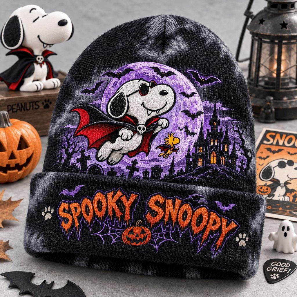 Spooky Snoopy Halloween Tie Dye Beanie Hat HG  Cute Flying Snoopy Skully Cap