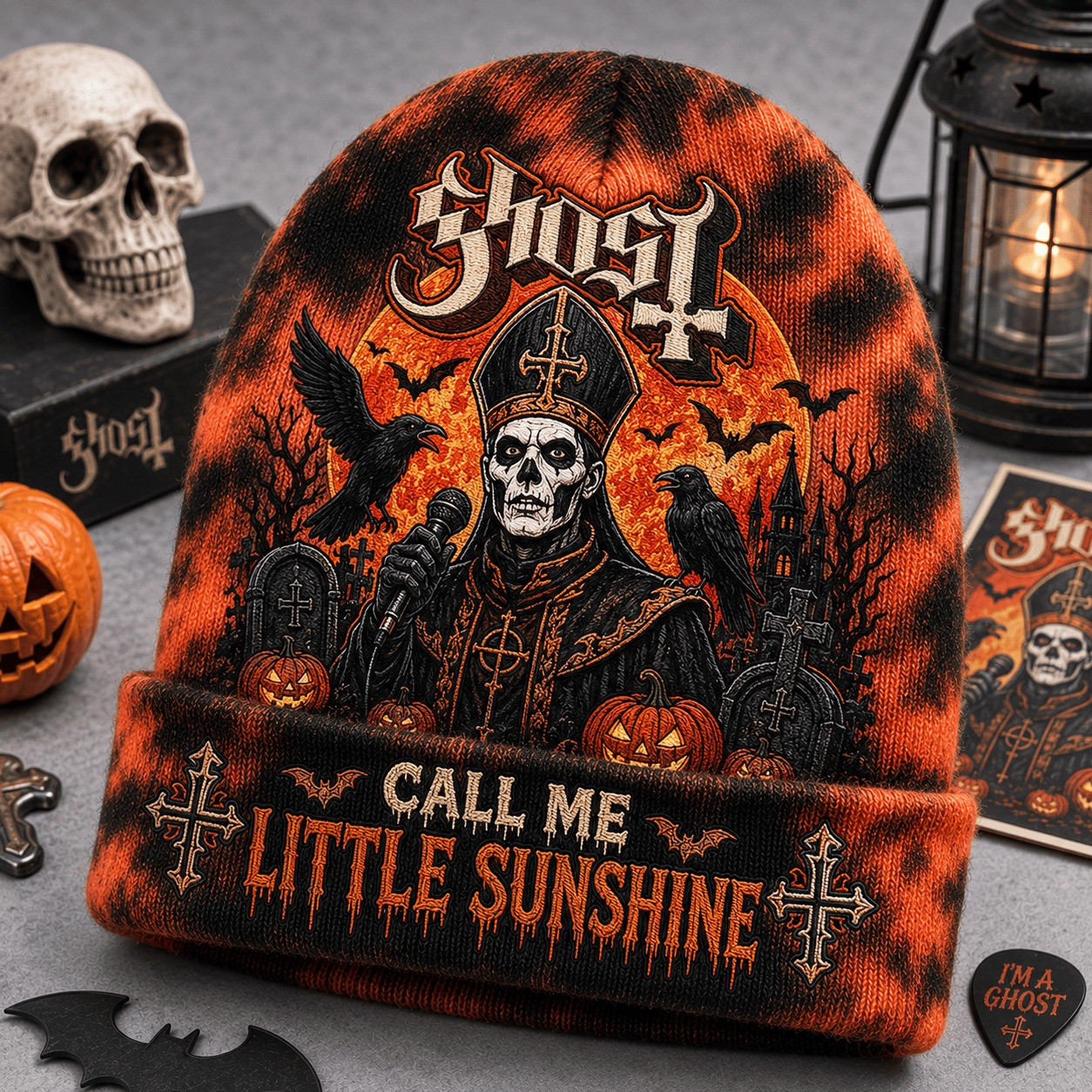 Spooky Ghost Band Halloween Beanie Hat HG Retro Papa Emeritus Skull Cap