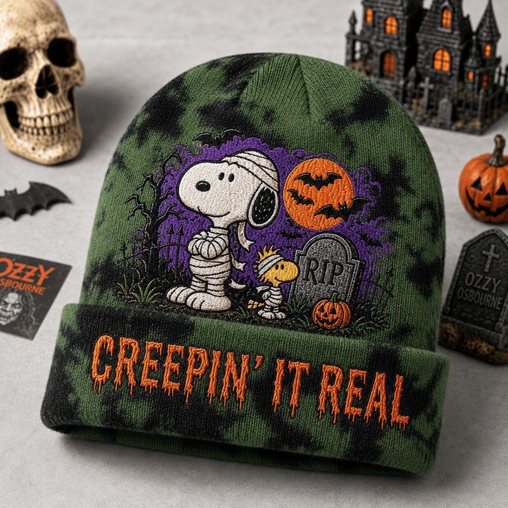 Spooky Snoopy Halloween Tie Dye Beanie Hat HG Creepin It Real Halloween Merch