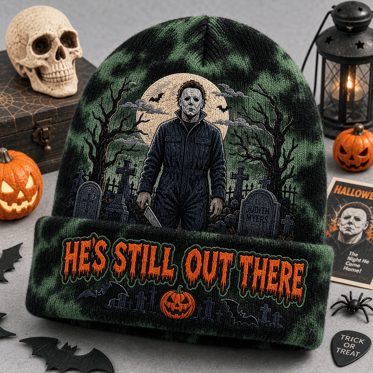 Spooky Michael Myers Halloween Tie Dye Beanie Hat HG Slasher Movie Fan Gift