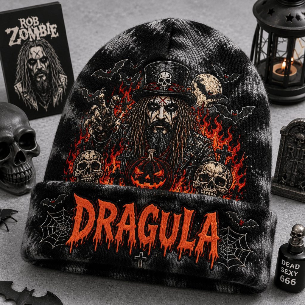 Spooky Rob Zombie Halloween Tie Dye Beanie Hat HG Spooky Monster Skully Cap