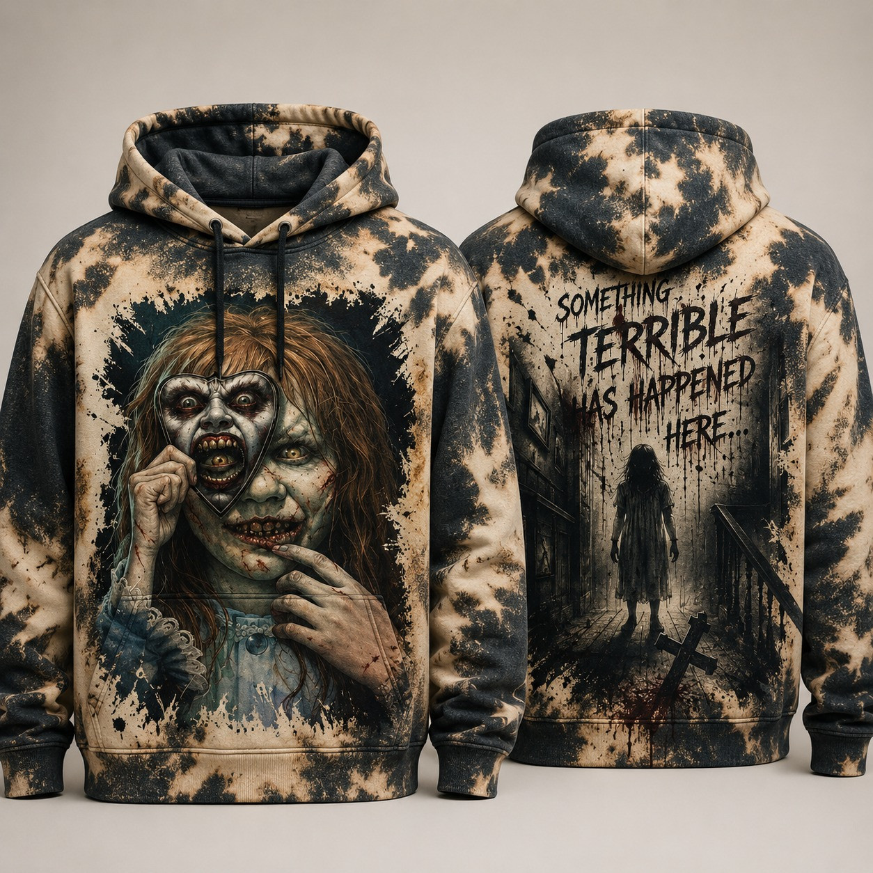 The Exorcist Horror Tie Dye Hoodie Haunted House Gothic Sweatshirt Spooky Horror Gifts HG