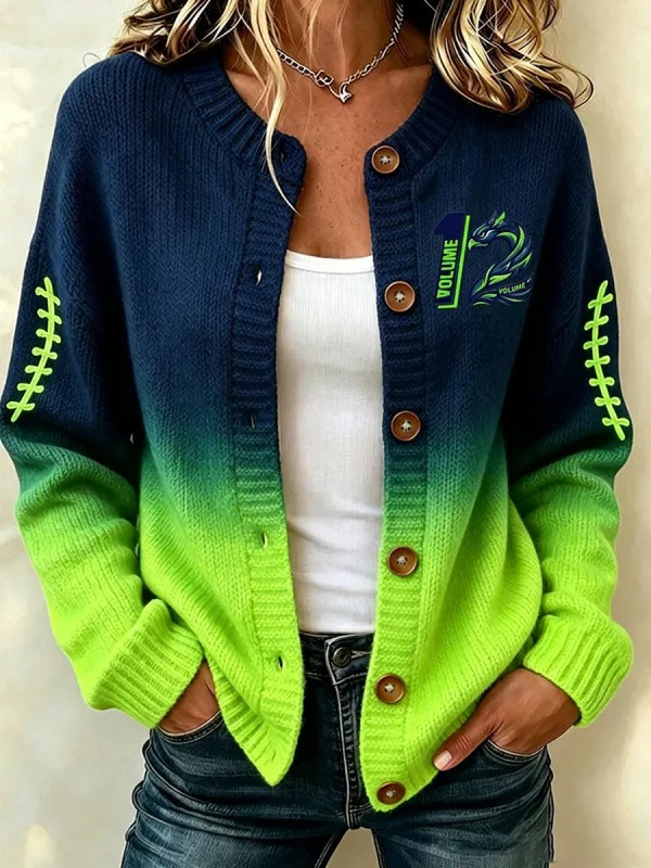 Seattle Seahawks NFL Merch Football NFL Round Neck Cardigan Seahawks Gifts For Her HG