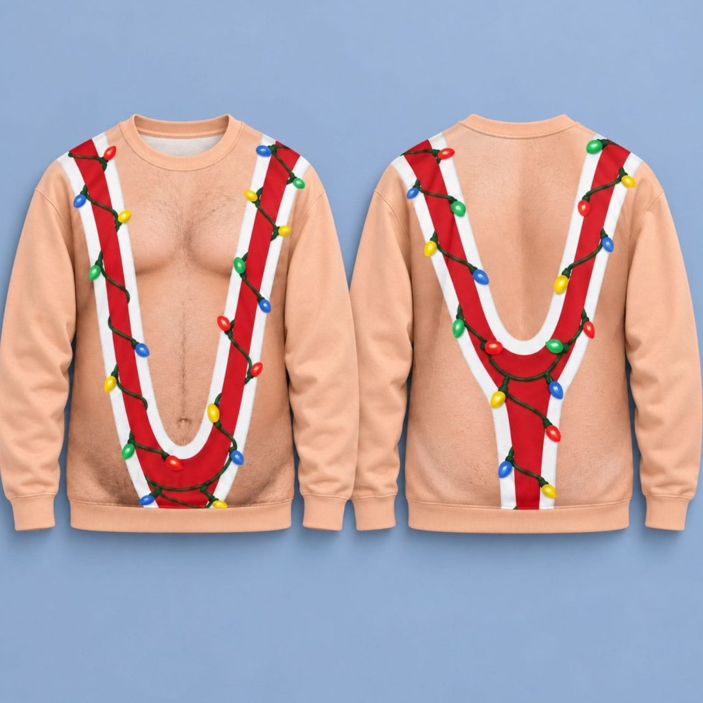 Suspenders Hairy Chest Christmas Ugly Sweater Xmas Clothing Funny Gifts Ideas HG