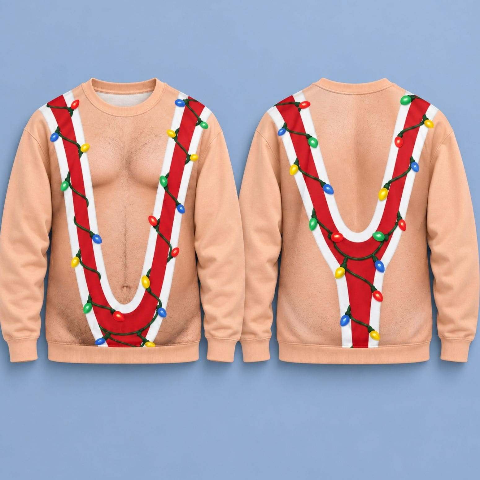 Suspenders Hairy Chest Christmas Ugly Sweater Xmas Clothing Funny Gifts Ideas HG