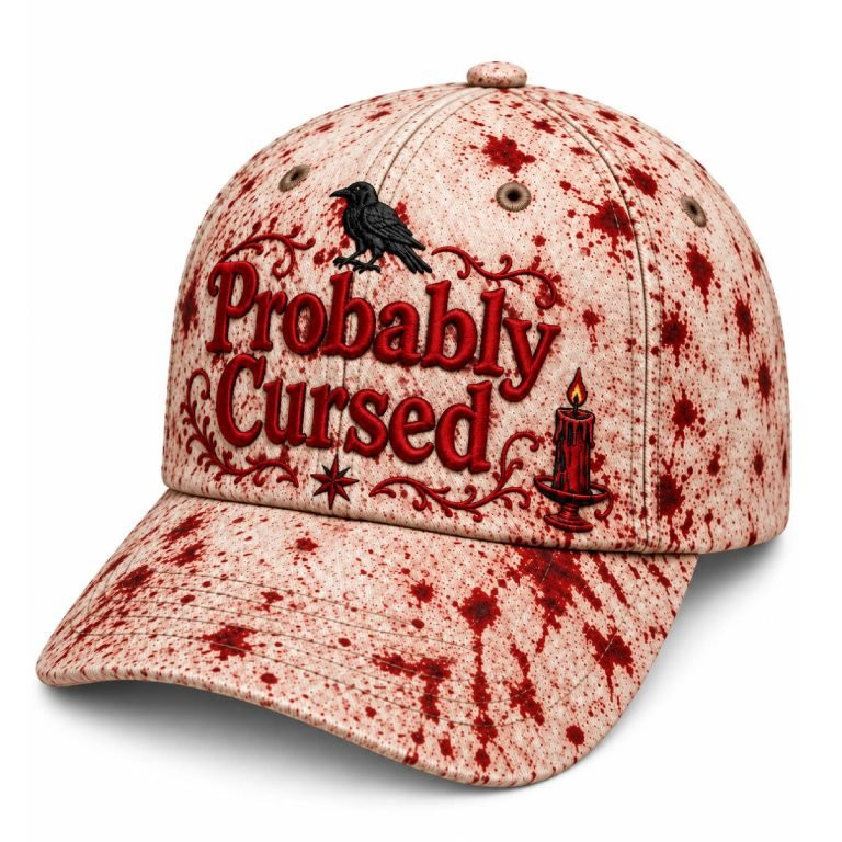 2026 Probably Cursed Halloween Blood Hat Gothic Crow Vampire Baseball Cap Printed Hat HG men's Gift