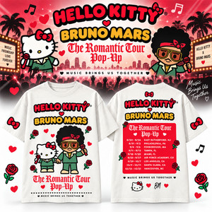 Bruno Mars X Hello Kitty Pop Up Merch The Romantic Tour Shirt Bruno Mars Concert Outfits - T-Shirt HG