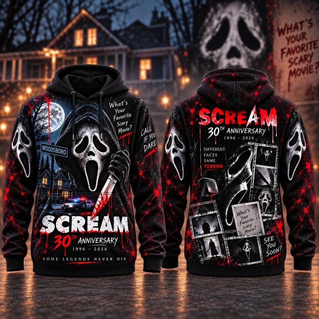 Scream Merch Ghostface 30th Anniversary Hoodie Gift HG For Halloween Spooky Horror Movie Fans