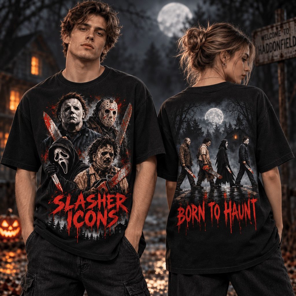 Slasher Icons Merch Sinister Horror Characters T-Shirt Vintage Halloween Gift HG