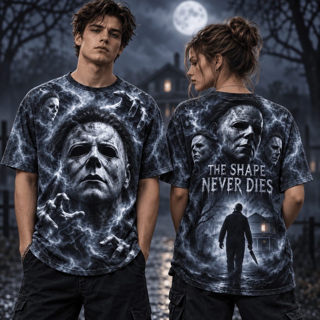 Michael Myers Merch The Shape Never Dies T-Shirt Gift For Halloween Horror Movie Lover HG