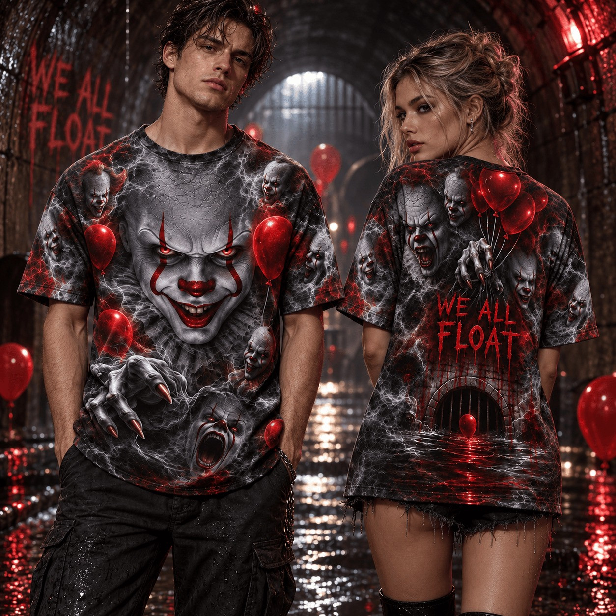 Pennywise Red Merch IT Horror Movie T-Shirt Scary Gothic Halloween Gift For Him HG