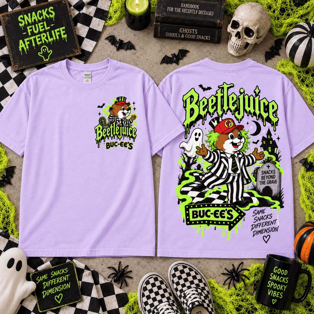 Buc-Ee’s Beetlejuice Striped Ghost Halloween T-Shirt Buc-Ee’s Beetlejuice Merch Gifts Ideas HG