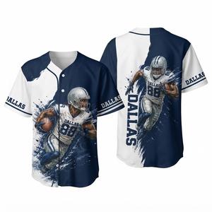 Unisex Football Graphic Button‑Up Baseball Jersey HG , Short Sleeve Split‑Color Printed Shirt, Stylish Fan Top For Stadium Game Days, Watch Parties And Casual Street Outfits HG