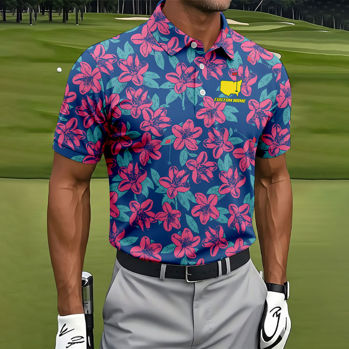 Blue And Purple Tropical Floral Golf Tournament HFN Polo Golf Shirt For Men Women - Image 5