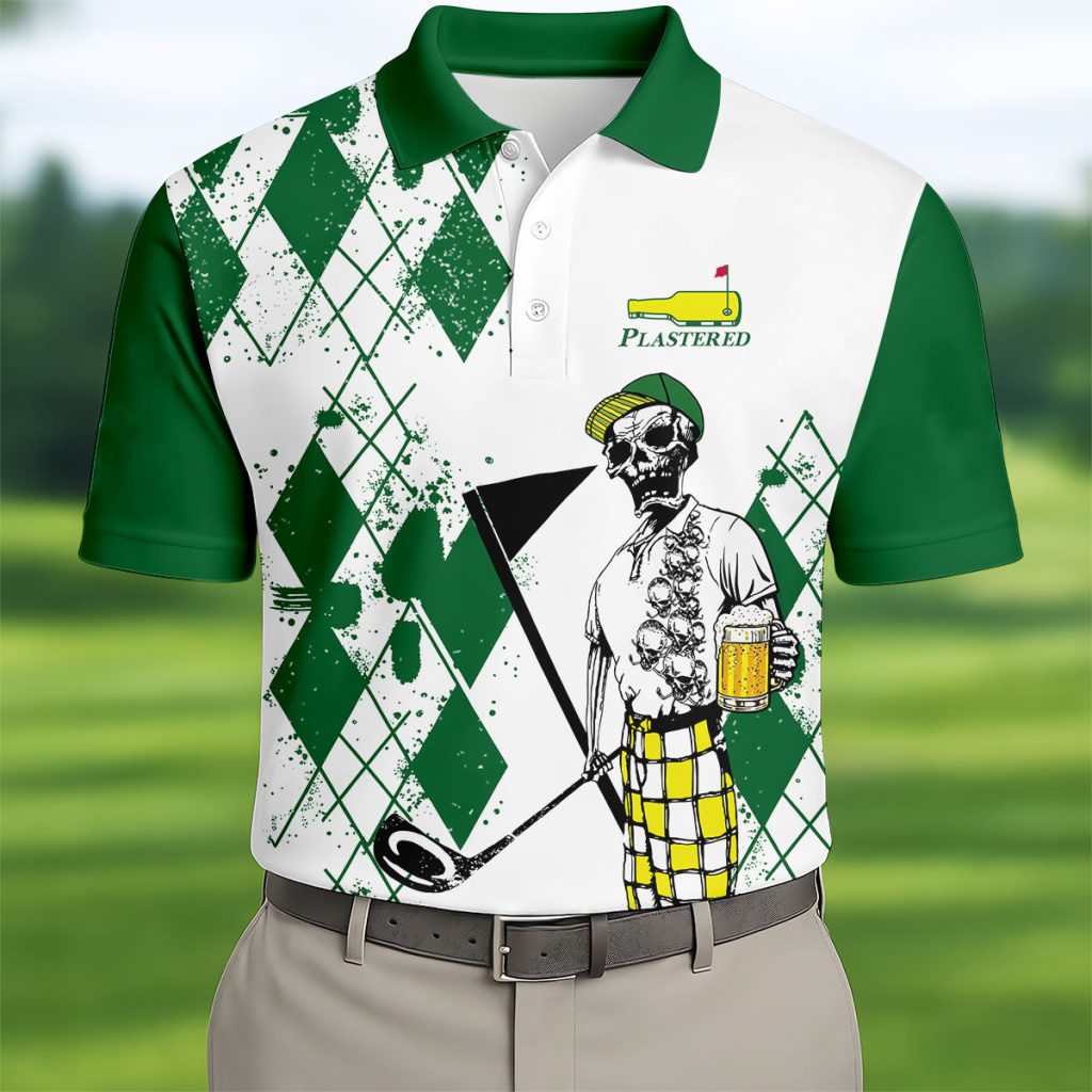 Plastered Golf And Beer Funny Skeleton Golf Tournament Men Golf Polo Shirt HFN Polo Golf Shirts For Men