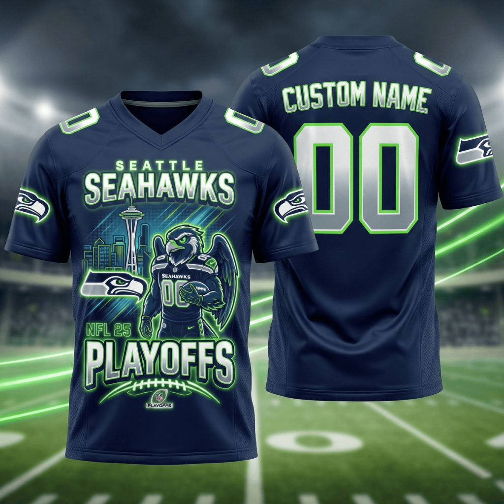 Seattle Seahawks Custom Football Jersey, Mesh Jersey, Women Croptop Sports Shirt HFN NFL Playoffs Edition Shirt