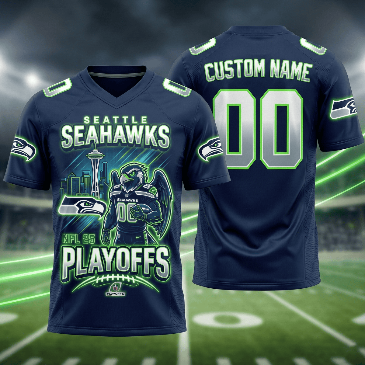 Seattle Seahawks Custom Football Jersey, Mesh Jersey, Women Croptop Sports Shirt HFN NFL Playoffs Edition Shirt