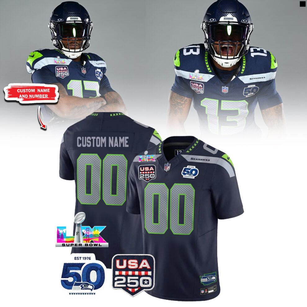 Seattle Seahawks 50th Anniversary Super Bowl LIX Football Jersey, Mesh Jersey, Women Croptop Sports Shirt HFN