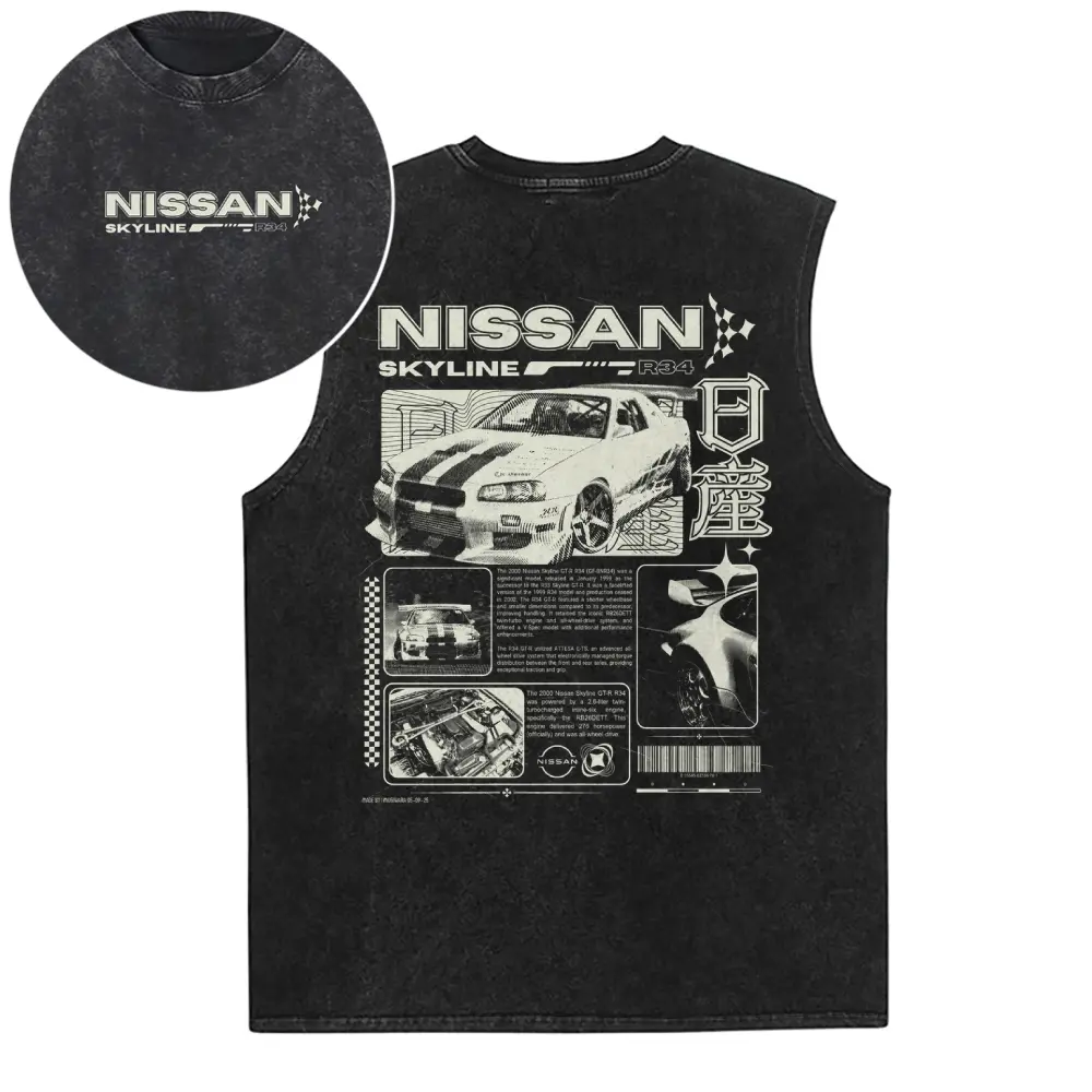 Vintage JDM Sports Car Graphic Washed Denim T-Shirt HG Skyline Men's Graphic Tees Streetwear Outfits Men Vacation Outfits Oversized Tshirt Men,back to school,back to school shopping,sohochic