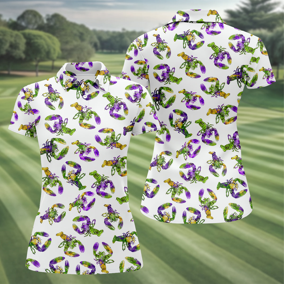 Purple Green Gold Crawfish Pattern Mardi Gras HFN Polo Golf Shirt Gift For Men Women - Image 2