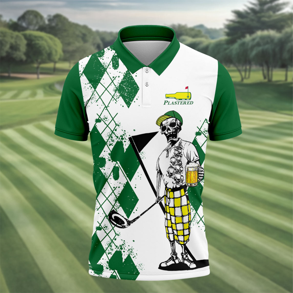 Plastered Golf And Beer Funny Skeleton Golf Tournament Men Golf Polo Shirt HFN Polo Golf Shirts For Men - Image 2