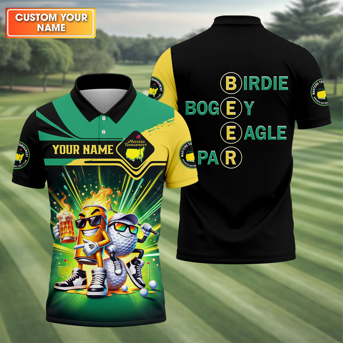 Par Eagle Birdie Bogey Golf & Beer Custom Men's Golf Polo Shirt Golf Tournament Shirt Funny HFN Polo Golf Shirt For Men Women - Image 2